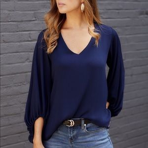 fab’rik Navy Blue Balloon Sleeve Blouse Size M